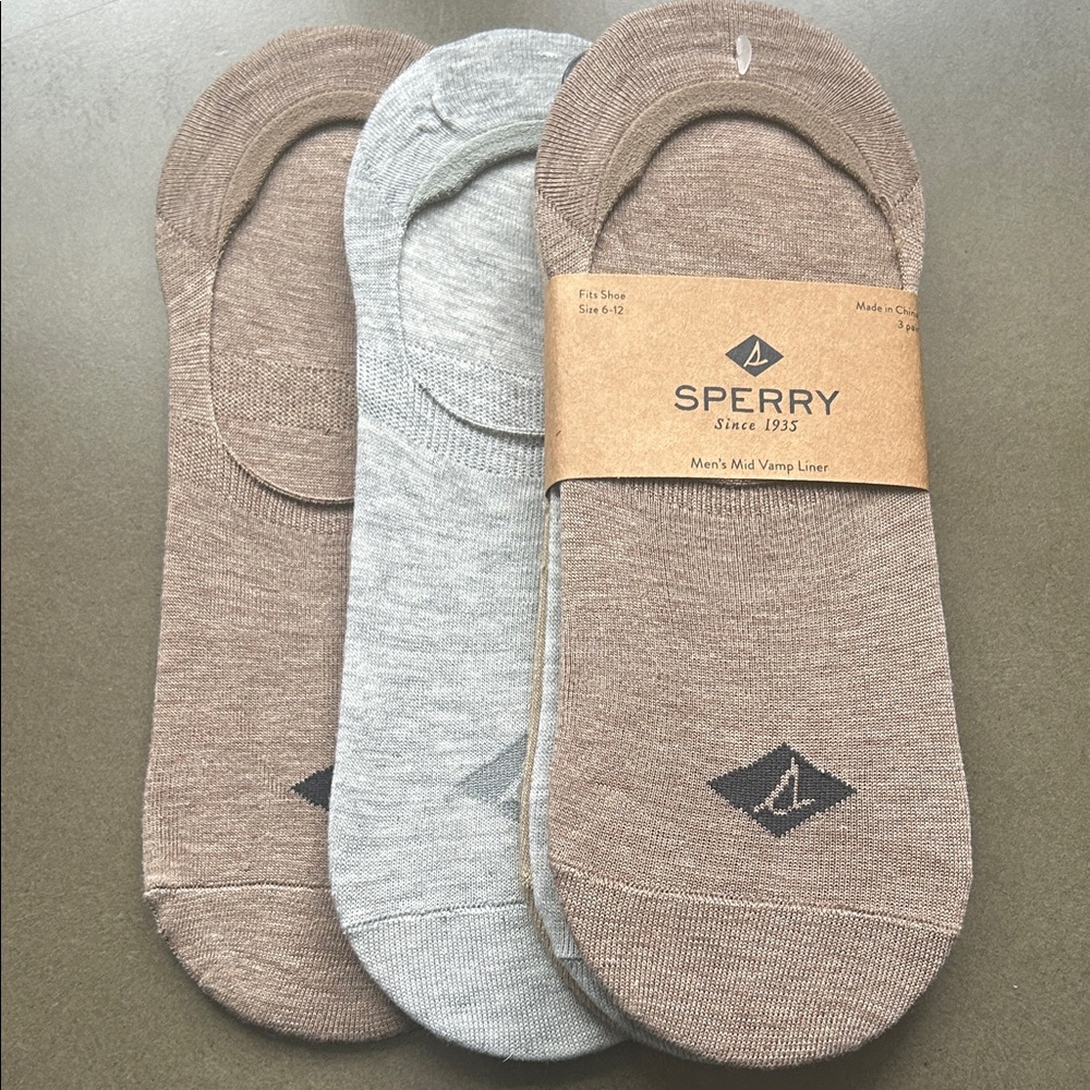 NWT Sperry Men's Casual Liner Socks - Brown, Gray, Tan